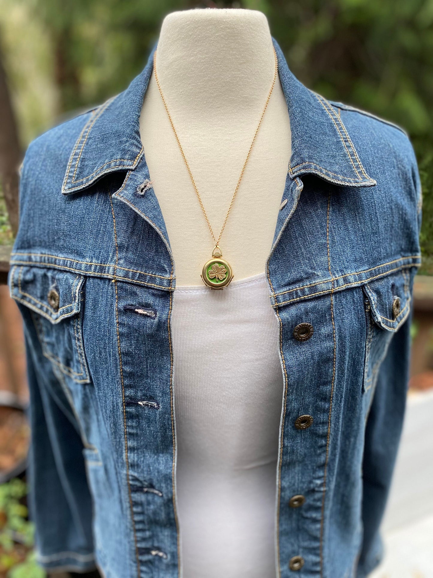 Four Leaf Clover Locket Necklace Photo Locket Lucky Charm Green Irish