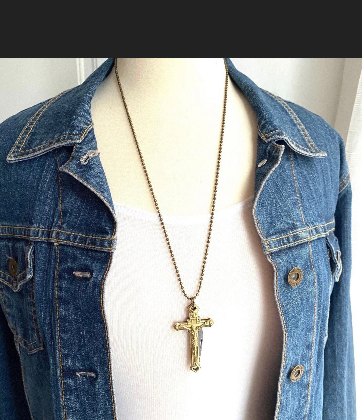 Crucifix Cross Necklace Folding Pocket Knife Religious Pendant Goth