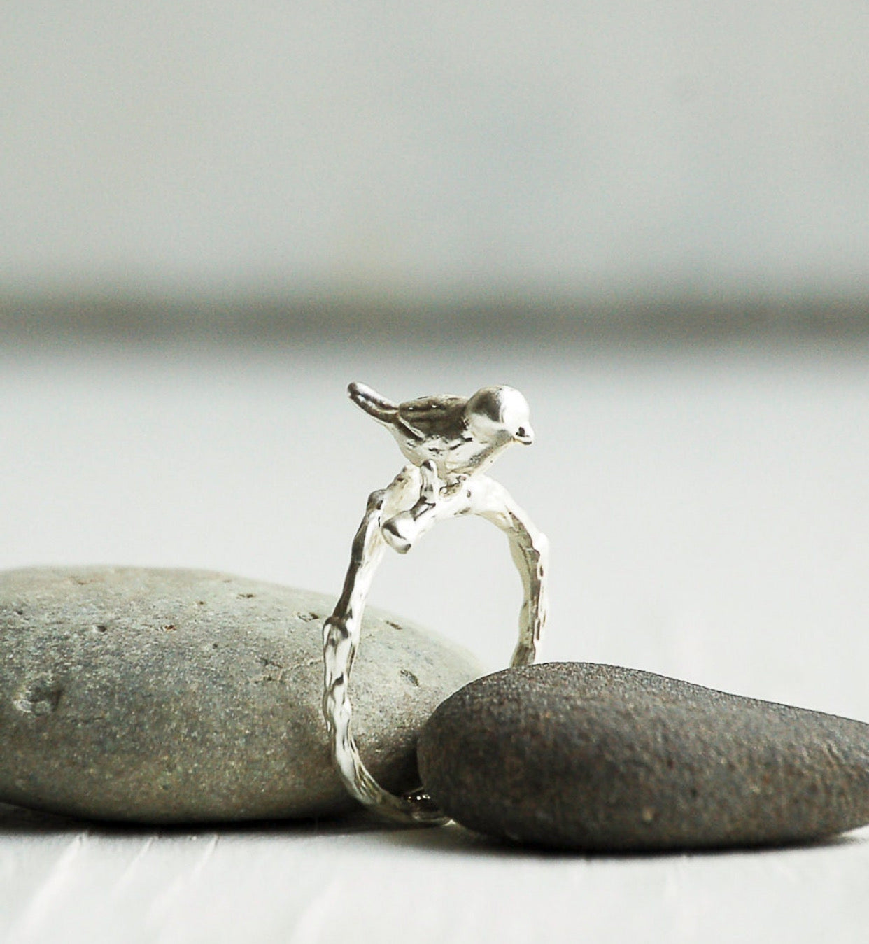 Silver Bird Ring Bird on Branch Ring Twig Bird Ring Woodland Wedding