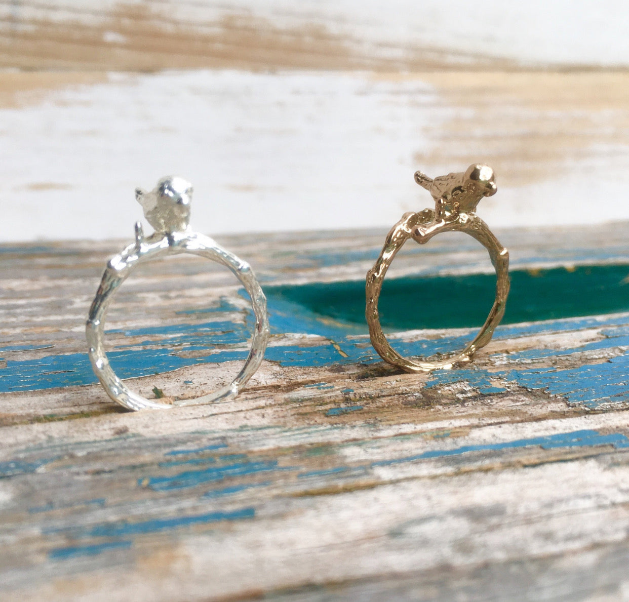 Gold Bird Ring Bird on Branch Ring Woodland Wedding