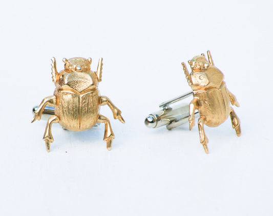 Gold Beetle Cuff Links Insect Bug Wedding Groom Forest Woodland