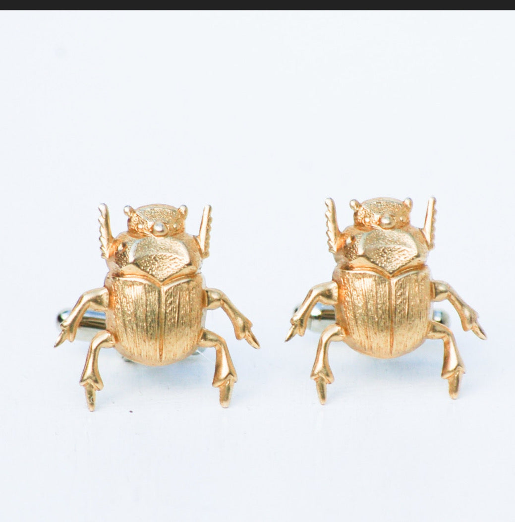 Gold Beetle Cuff Links Insect Bug Wedding Groom Forest Woodland