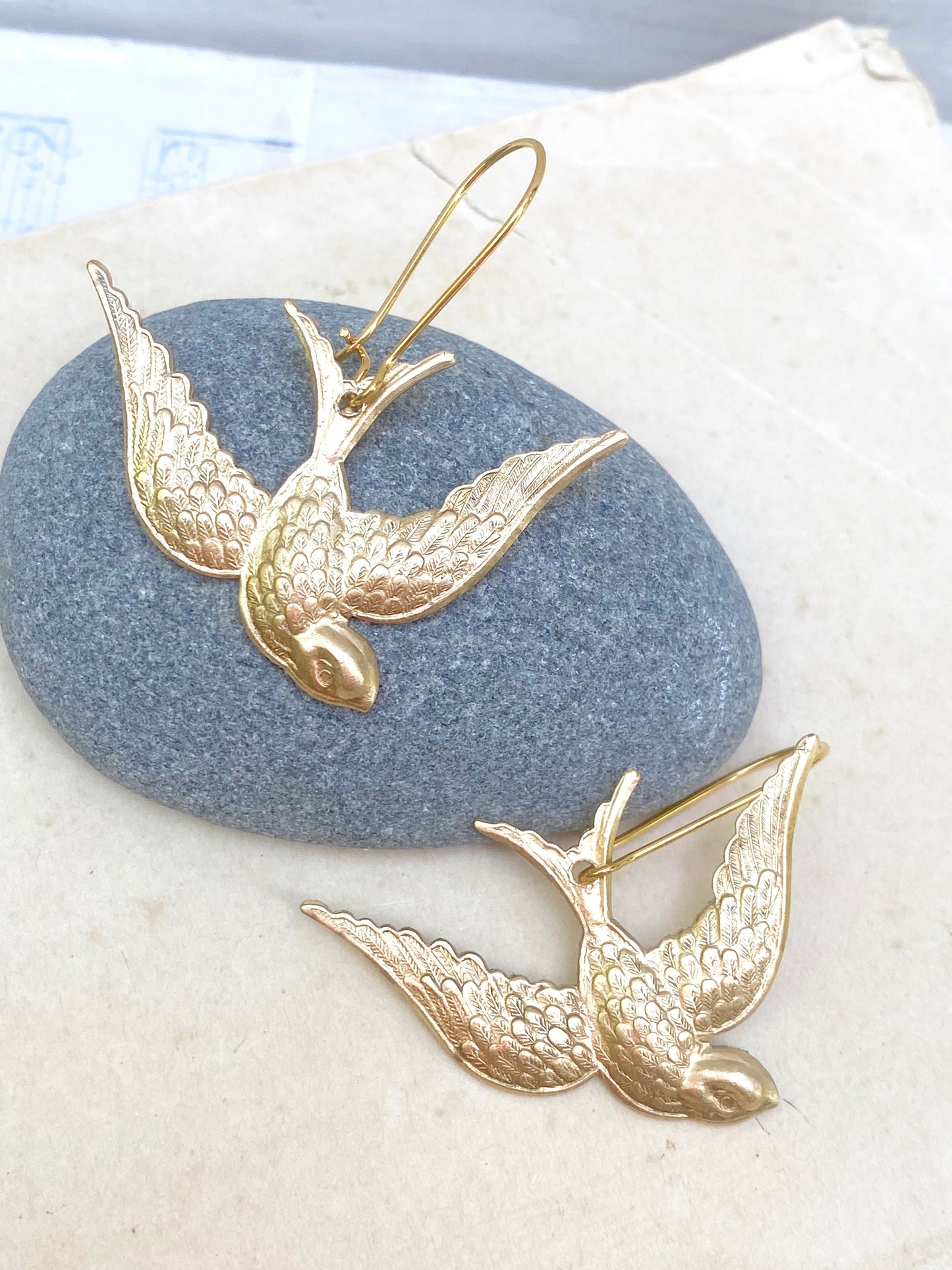 Gold Bird Earrings Flying Sparrow Garden Wedding