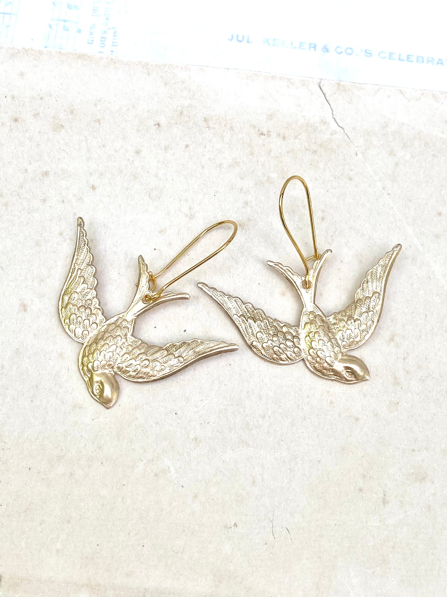 Gold Bird Earrings Flying Sparrow Garden Wedding