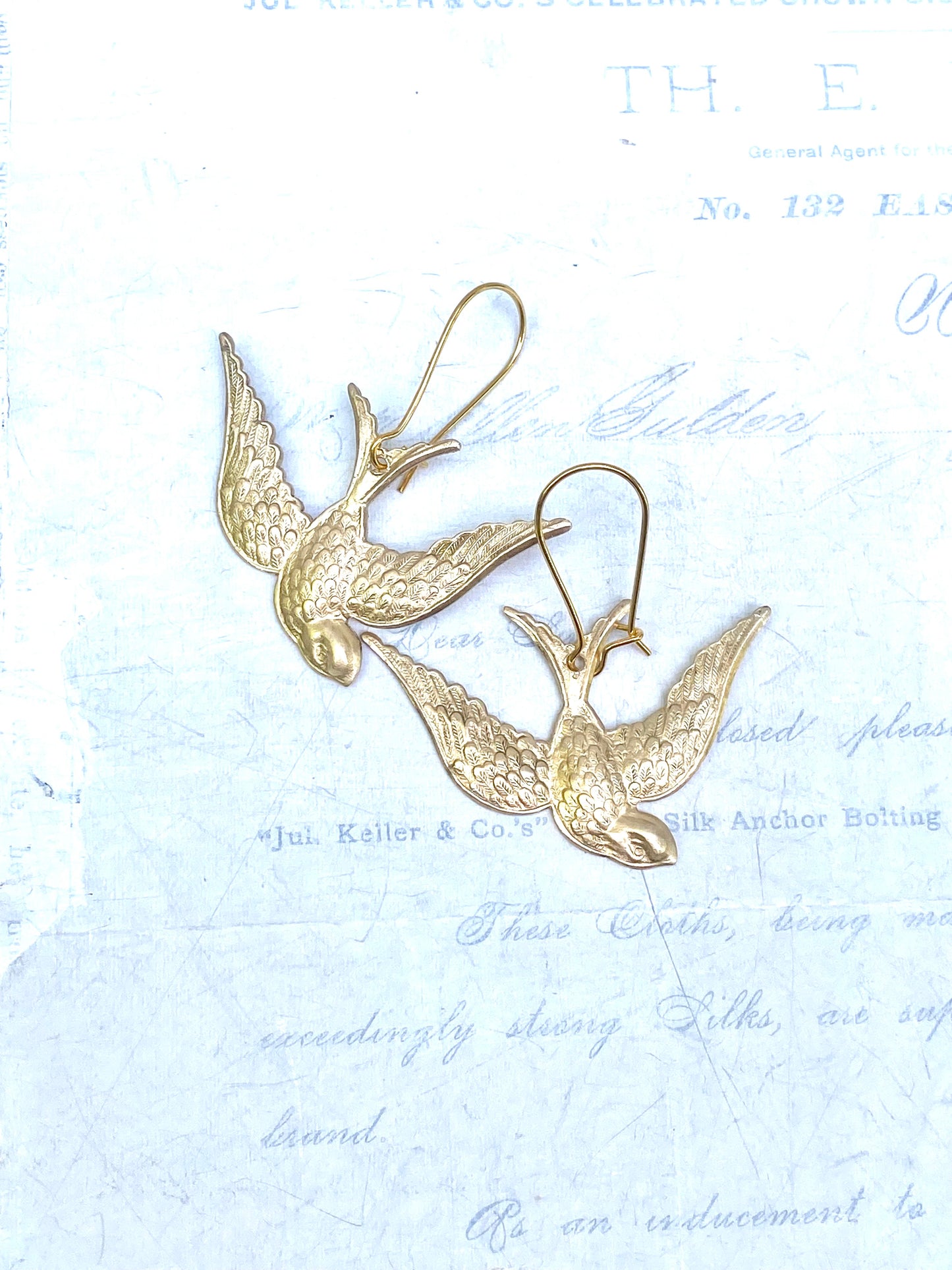 Gold Bird Earrings Flying Sparrow Garden Wedding