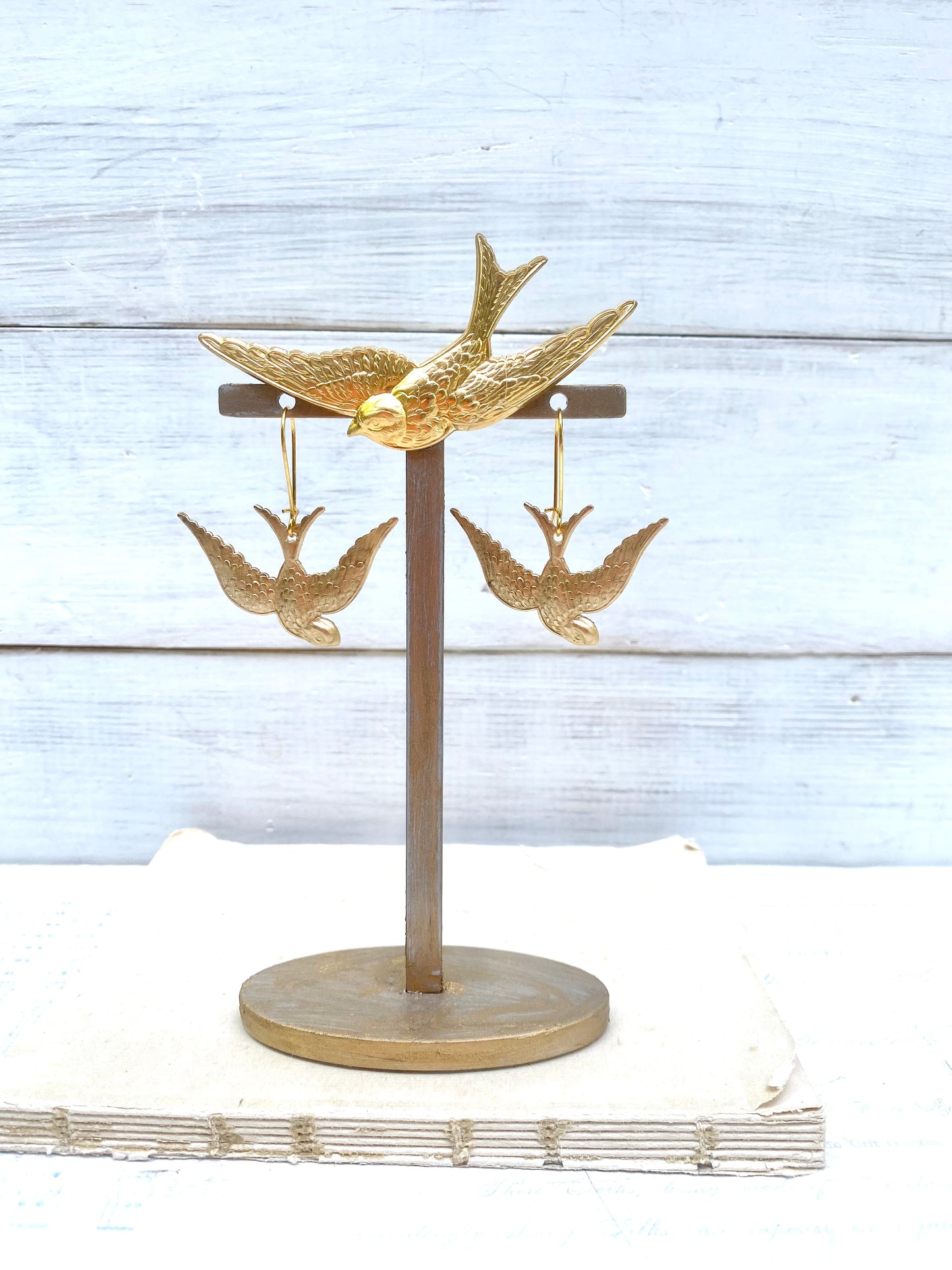 Gold Bird Earrings Flying Sparrow Garden Wedding