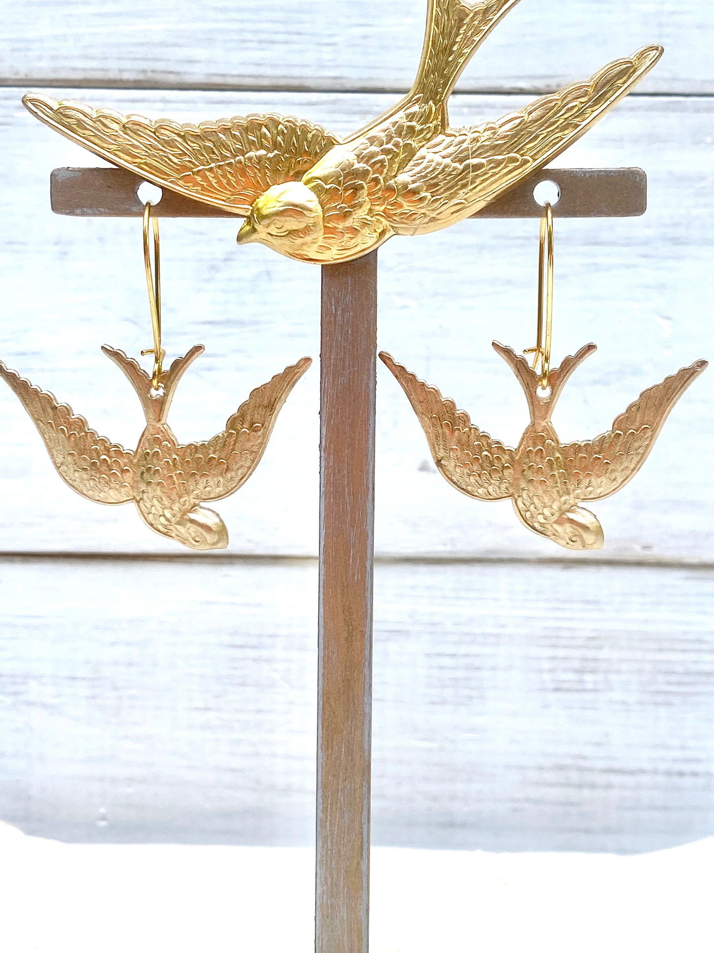 Gold Bird Earrings Flying Sparrow Garden Wedding