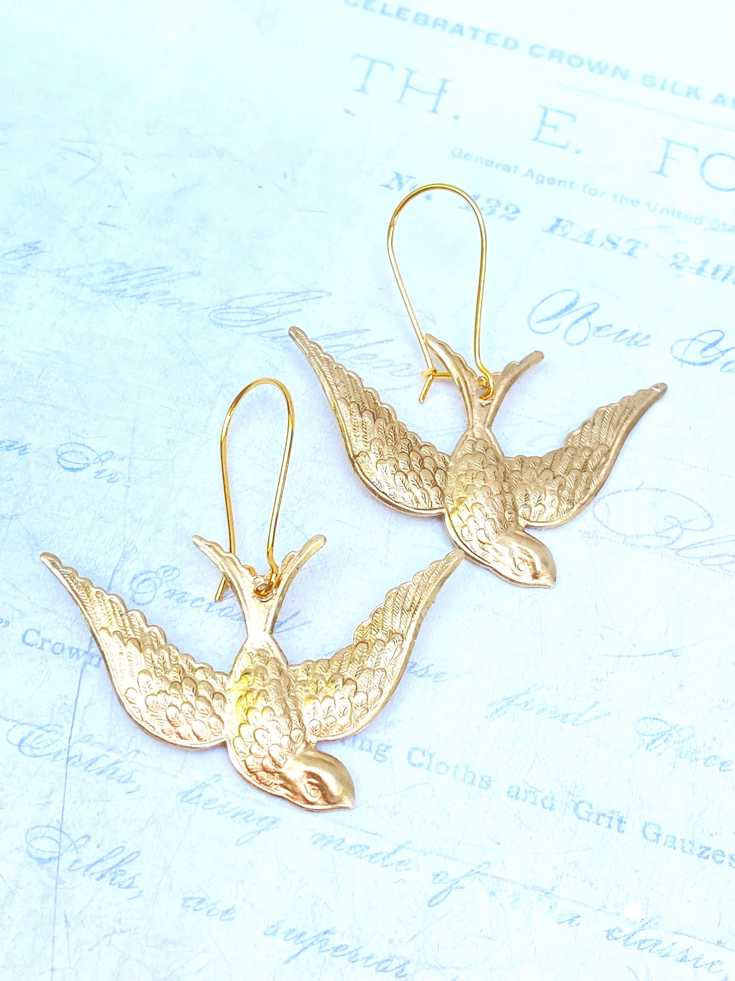 Gold Bird Earrings Flying Sparrow Garden Wedding
