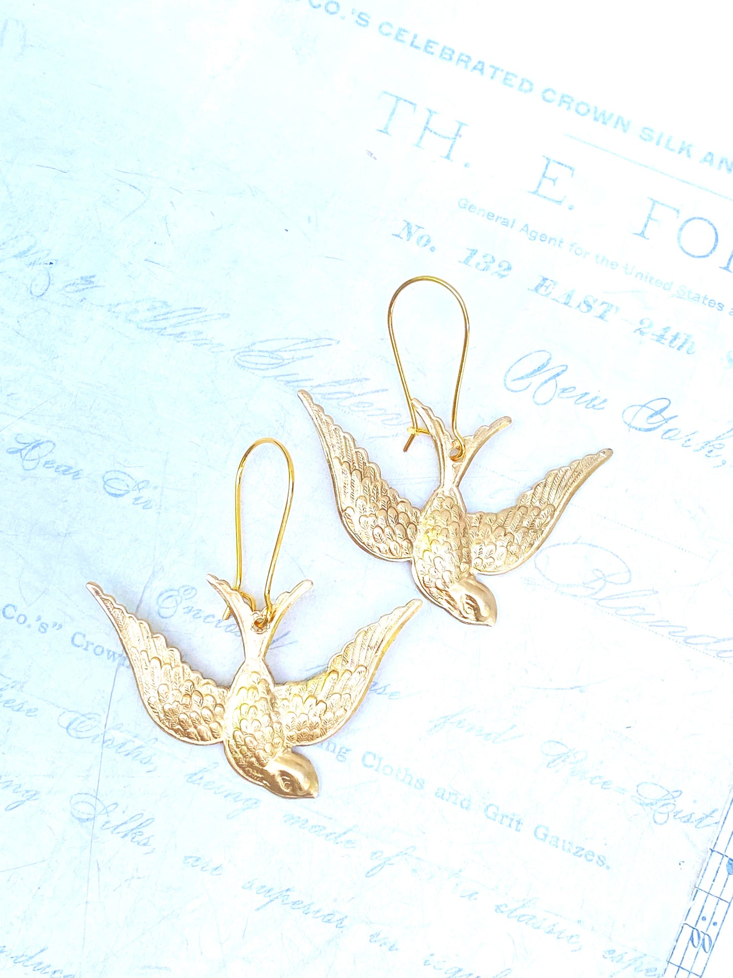 Gold Bird Earrings Flying Sparrow Garden Wedding