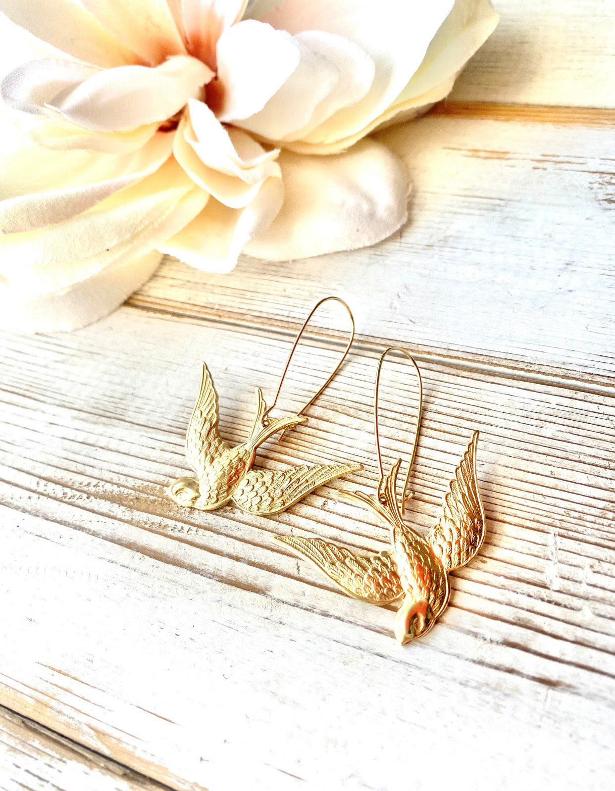 Gold Bird Earrings Flying Sparrow Garden Wedding