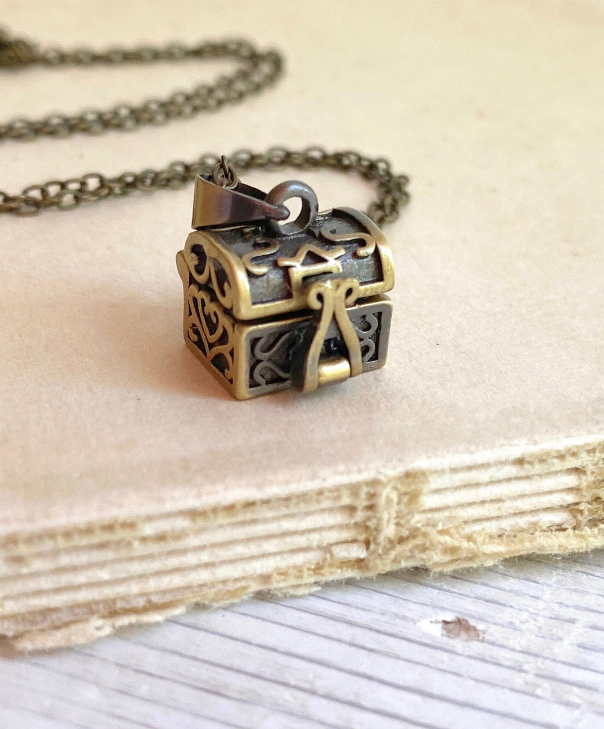 Secret Message Box Locket Necklace Tiny Prayer Box Charm