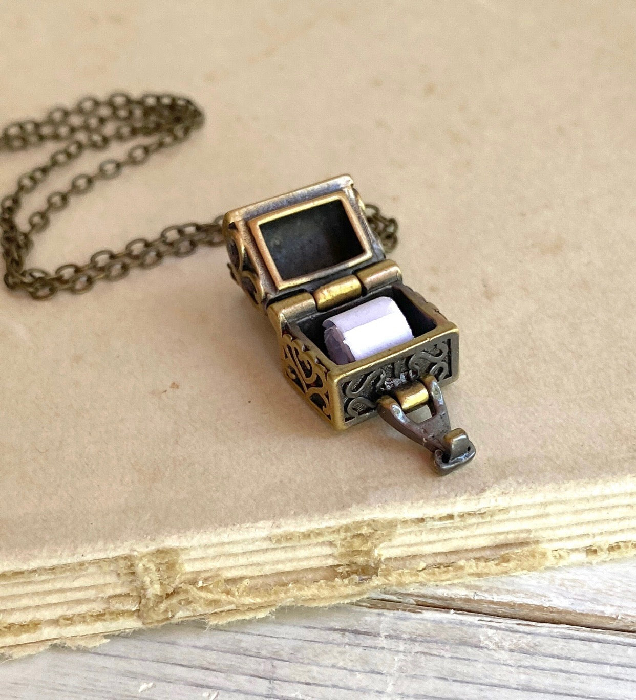 Secret Message Box Locket Necklace Tiny Prayer Box Charm
