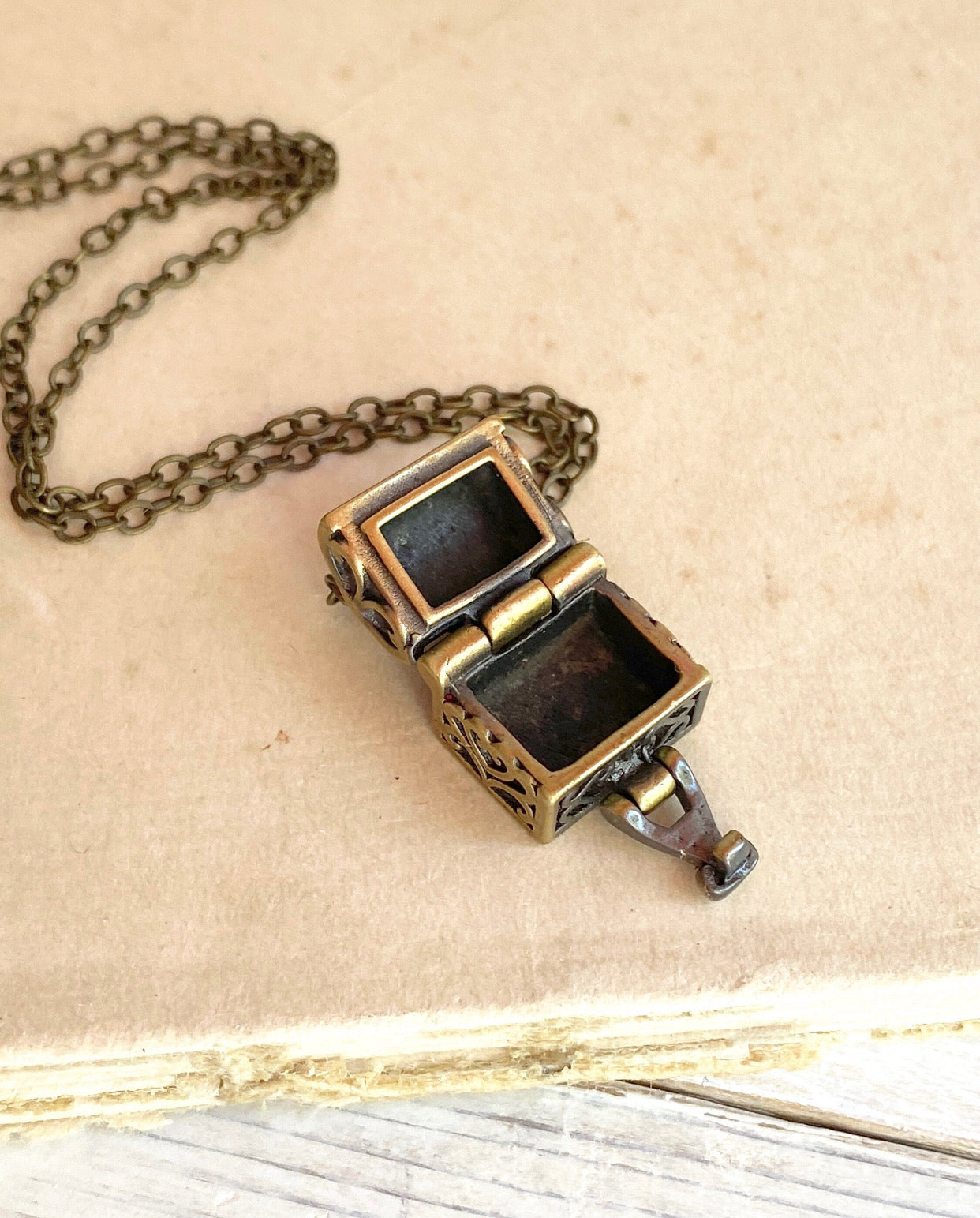 Secret Message Box Locket Necklace Tiny Prayer Box Charm