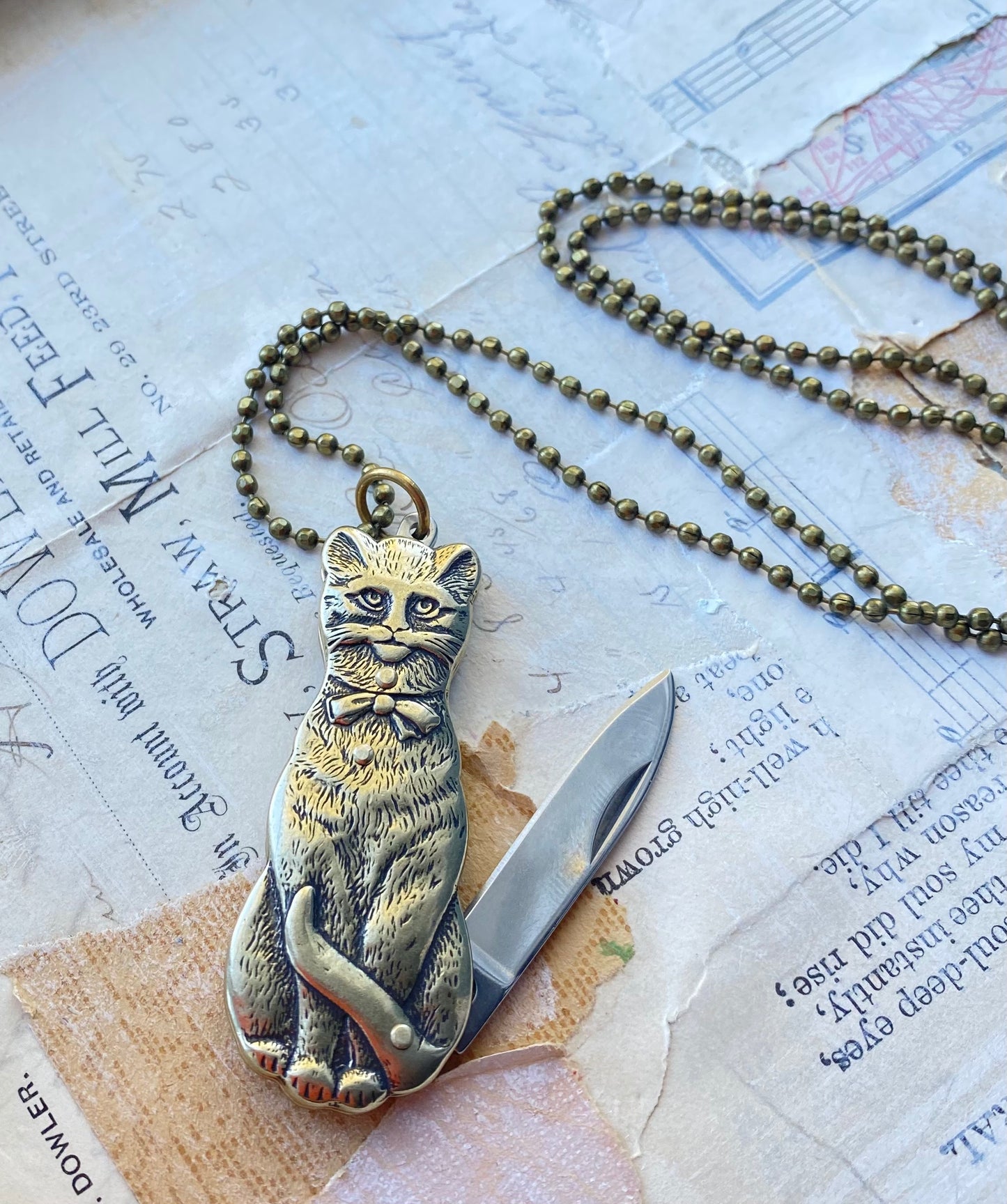 Cat Necklace Pocket Knife Novelty Pendant Kitty Cat Crafter Cat Lover