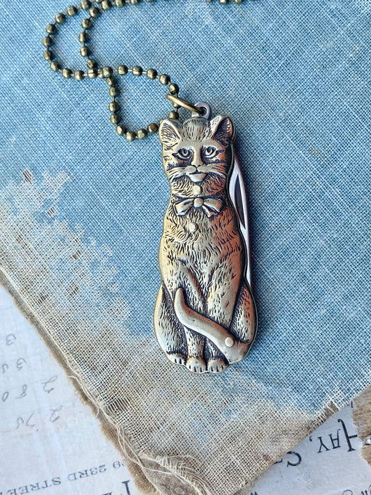 Cat Necklace Pocket Knife Novelty Pendant Kitty Cat Crafter Cat Lover