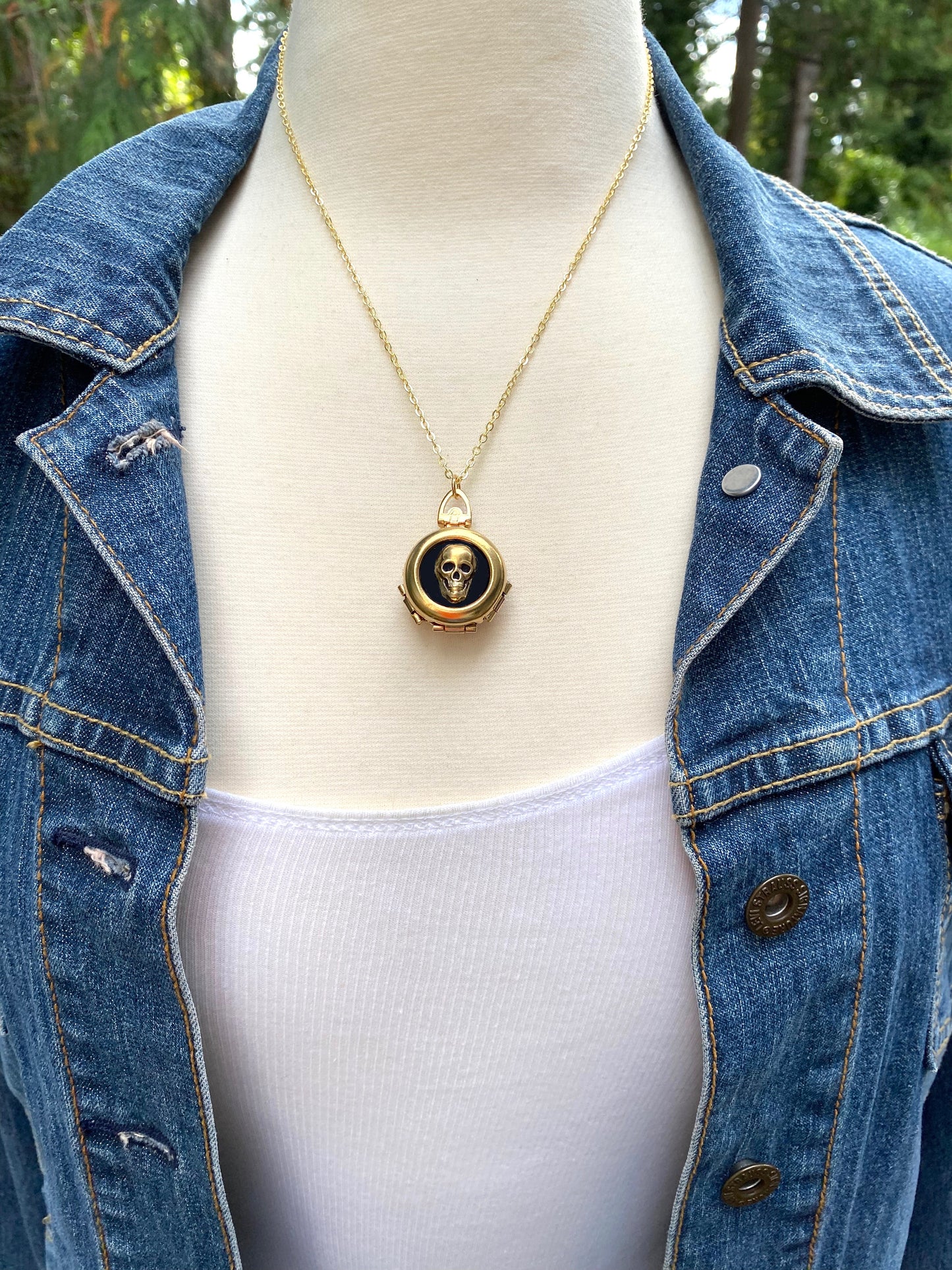 Skull Locket Necklace 4 Photo Locket Halloween Goth