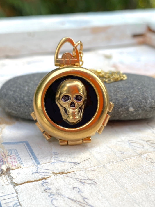 Skull Locket Necklace 4 Photo Locket Halloween Goth