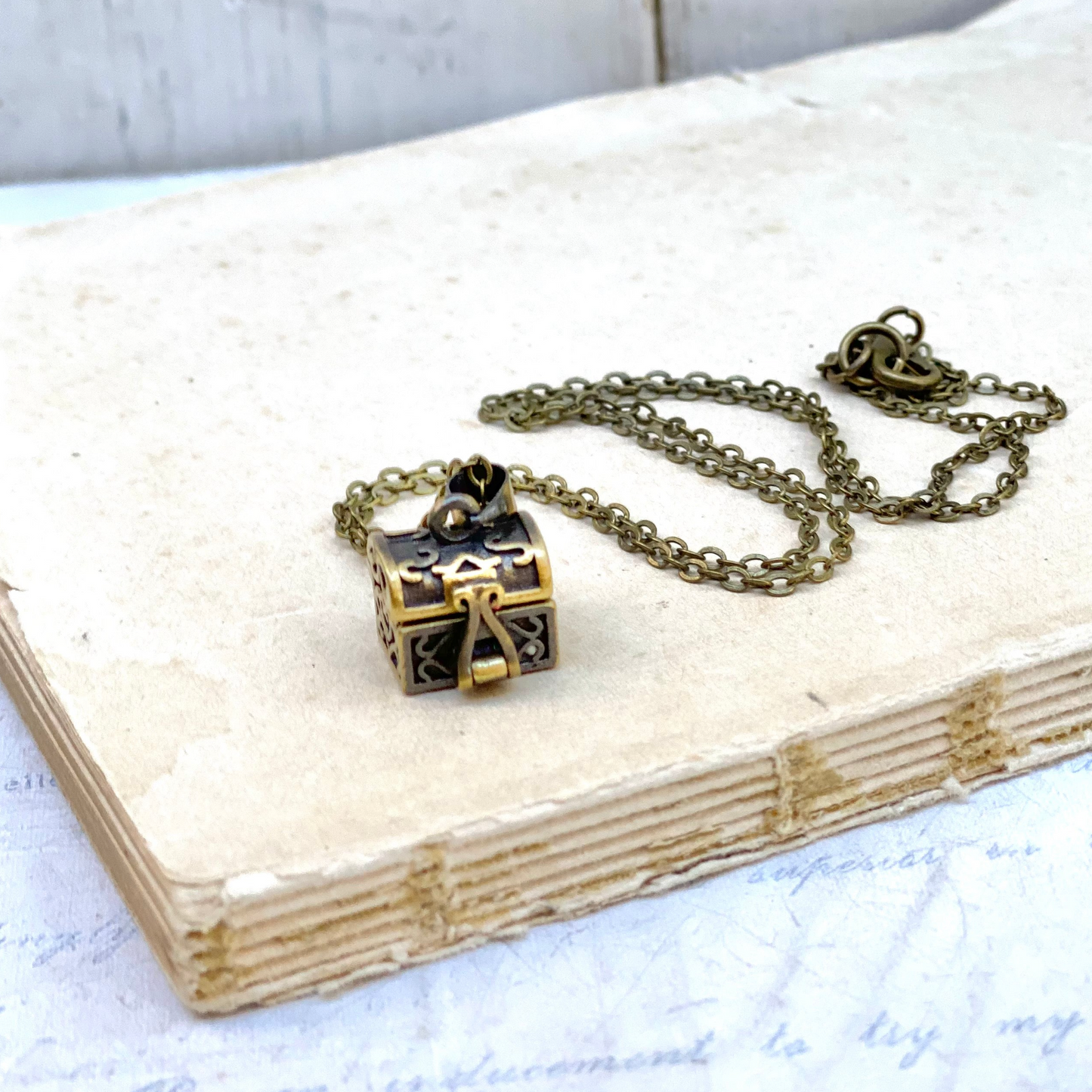 Secret Message Box Locket Necklace Tiny Prayer Box Charm