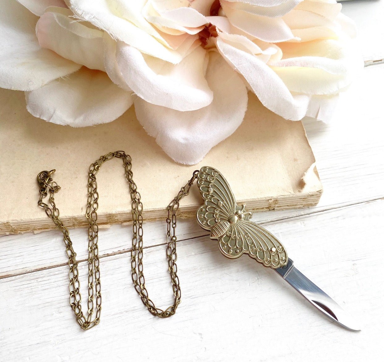 Butterfly Necklace Folding Pocket Knife Novelty Lepidopterist Moth