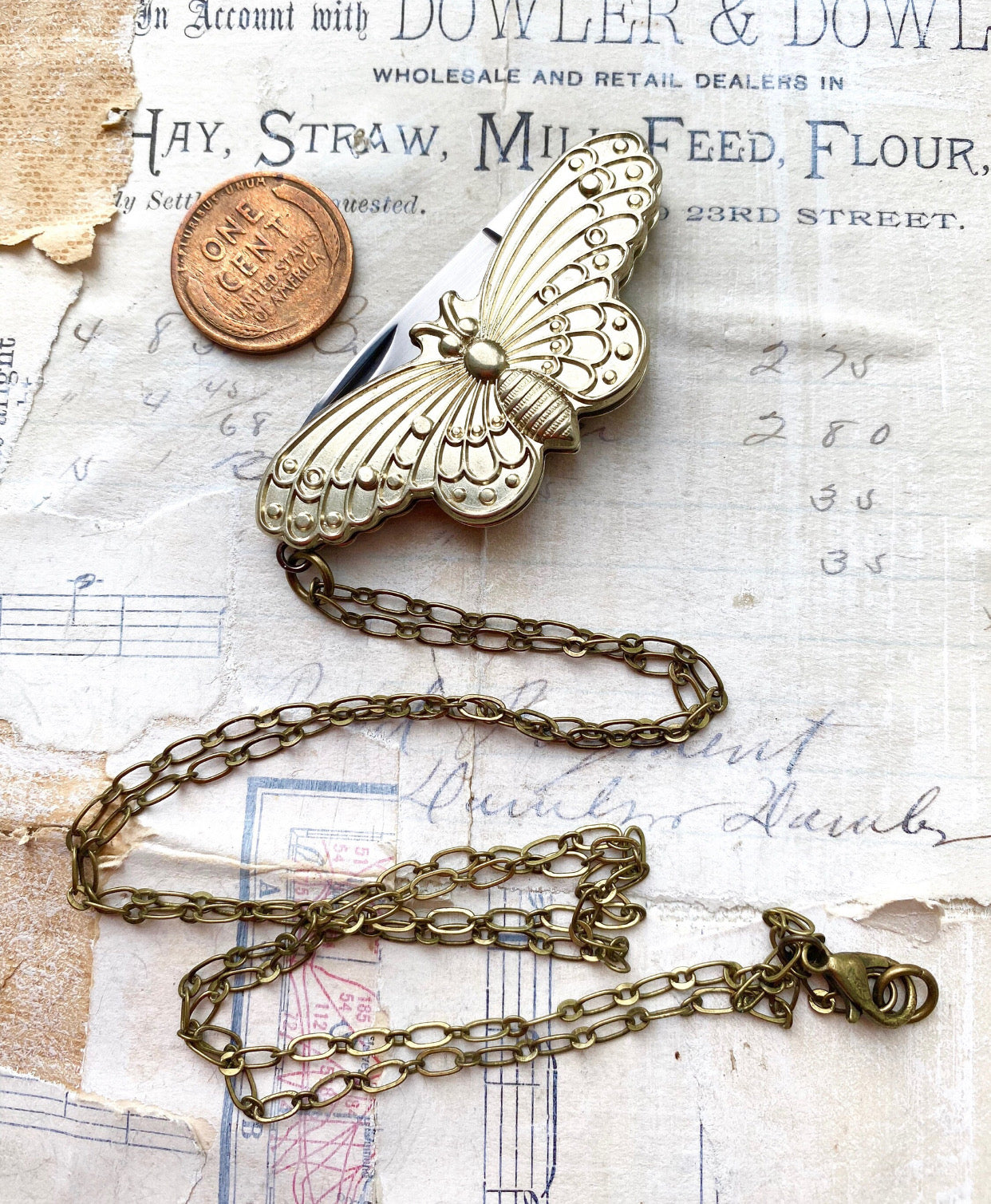 Butterfly Necklace Folding Pocket Knife Novelty Lepidopterist Moth