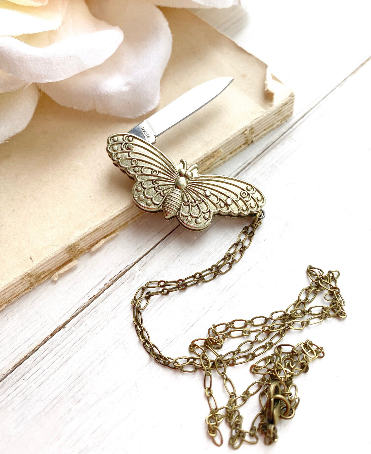 Butterfly Necklace Folding Pocket Knife Novelty Lepidopterist Moth