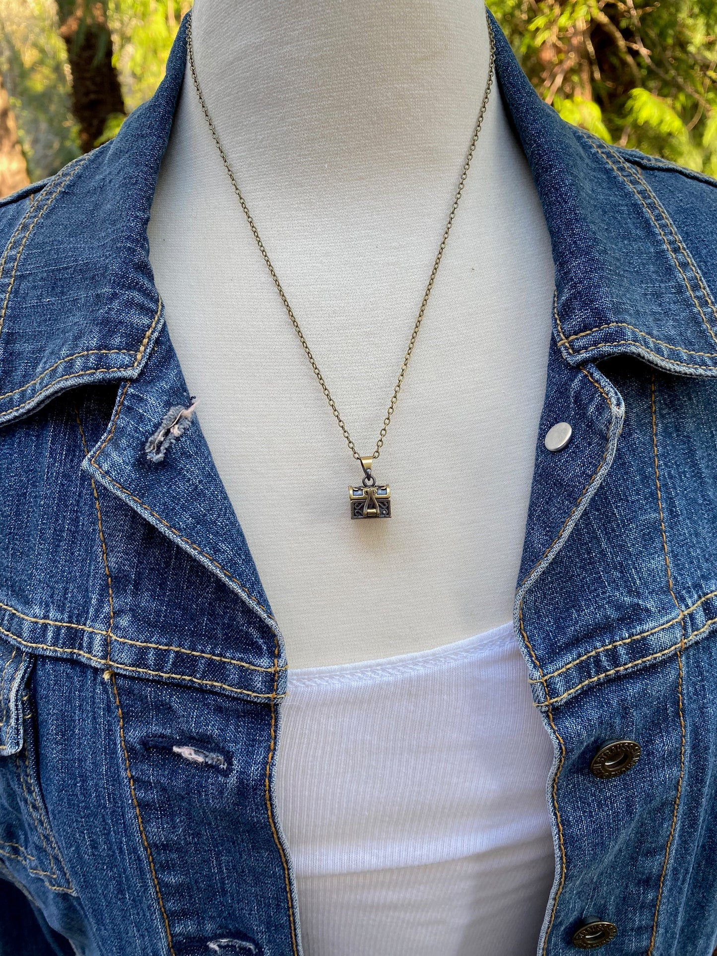 Secret Message Box Locket Necklace Tiny Prayer Box Charm