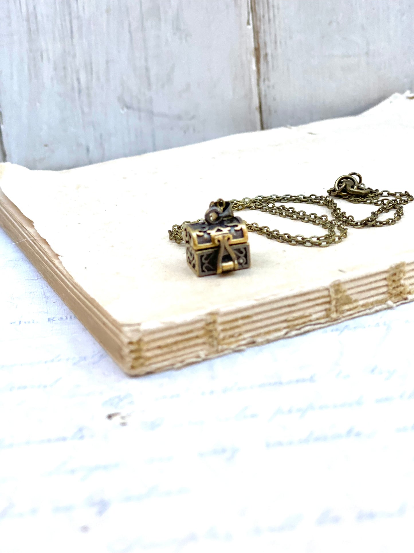 Secret Message Box Locket Necklace Tiny Prayer Box Charm