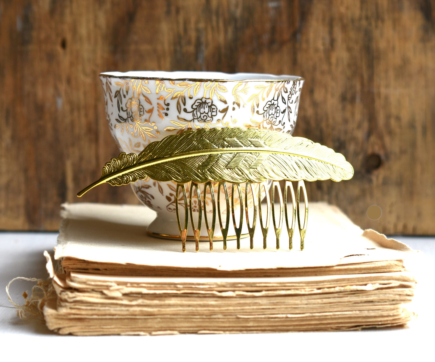 Gold Feather Hair Comb Woodland Wedding