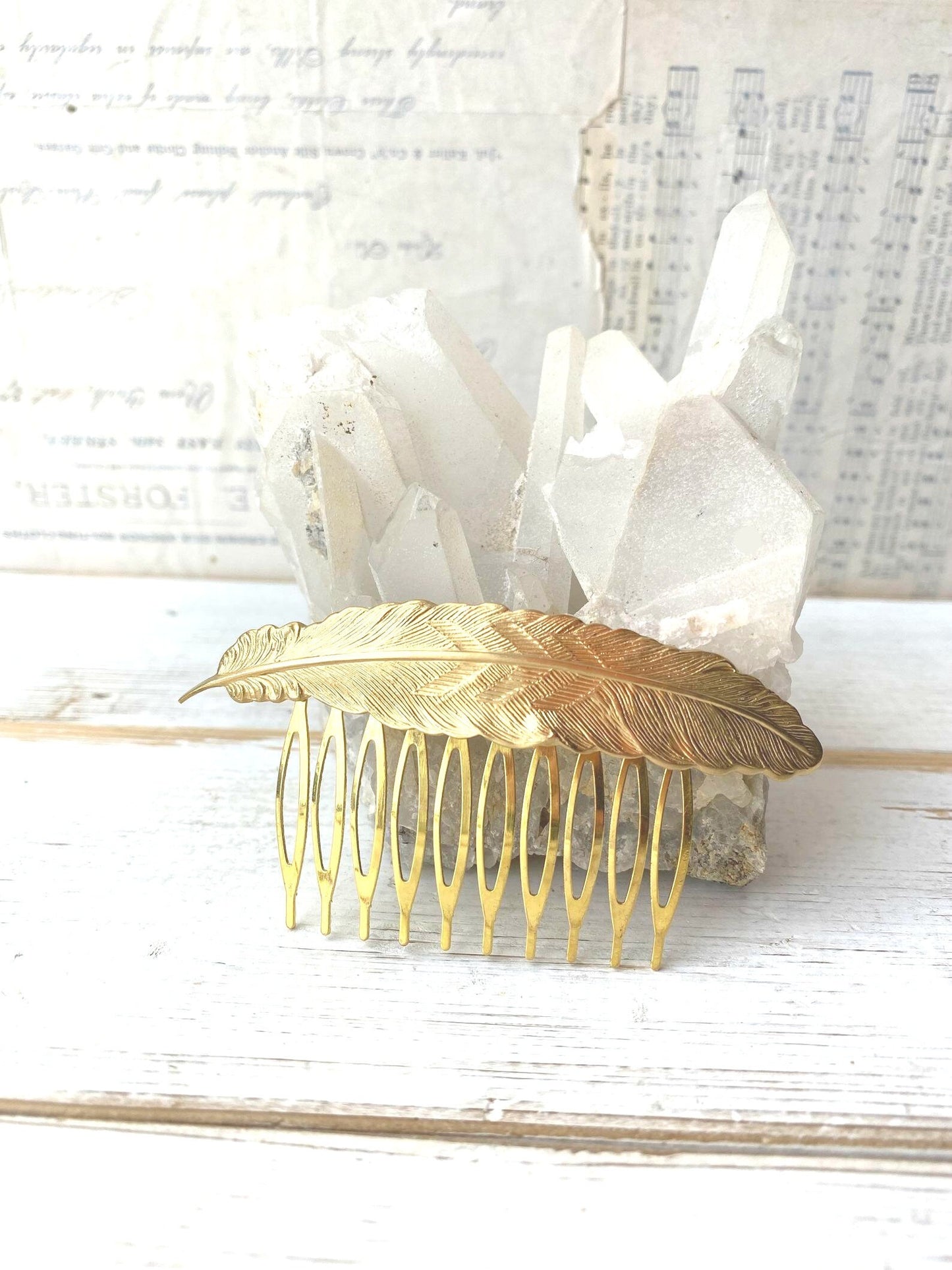 Gold Feather Hair Comb Woodland Wedding