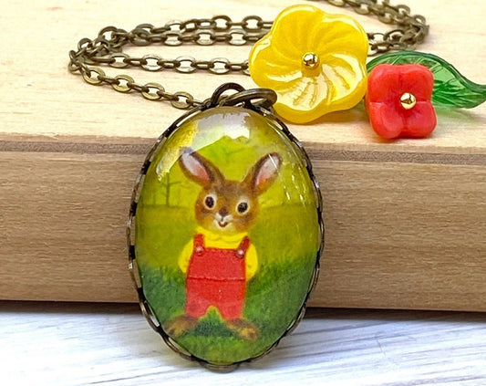 Bunny Cameo Necklace Cute Retro "I am a Bunny"