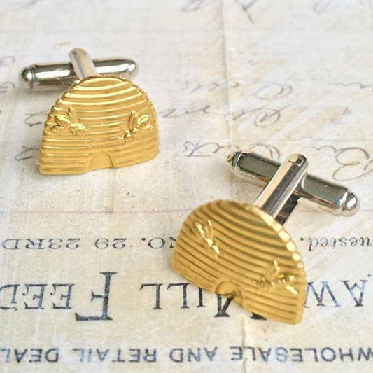 Beehive Cuff Links Gold Honeybee Beekeeper Mormon Beehive