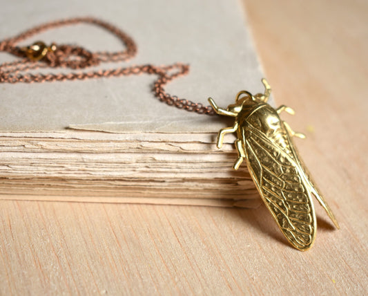Cicada Pendant Big Gold Beetle Necklace Summer Insect