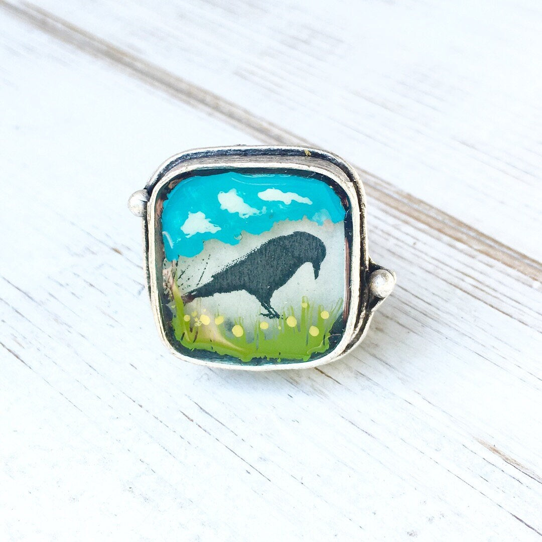 Bird Ring Blackbird Ring Art Ring Adjustable Ring Raven