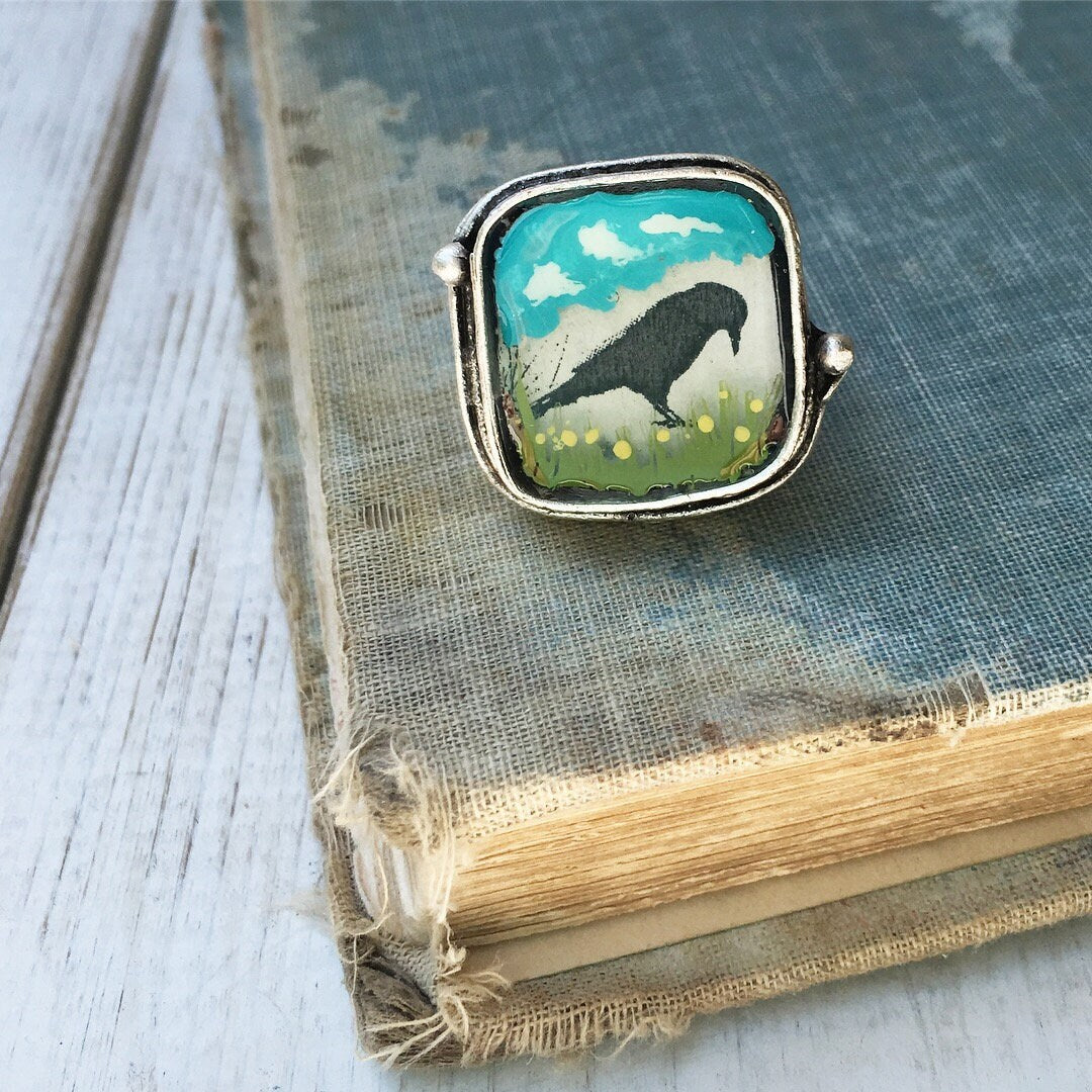 Bird Ring Blackbird Ring Art Ring Adjustable Ring Raven