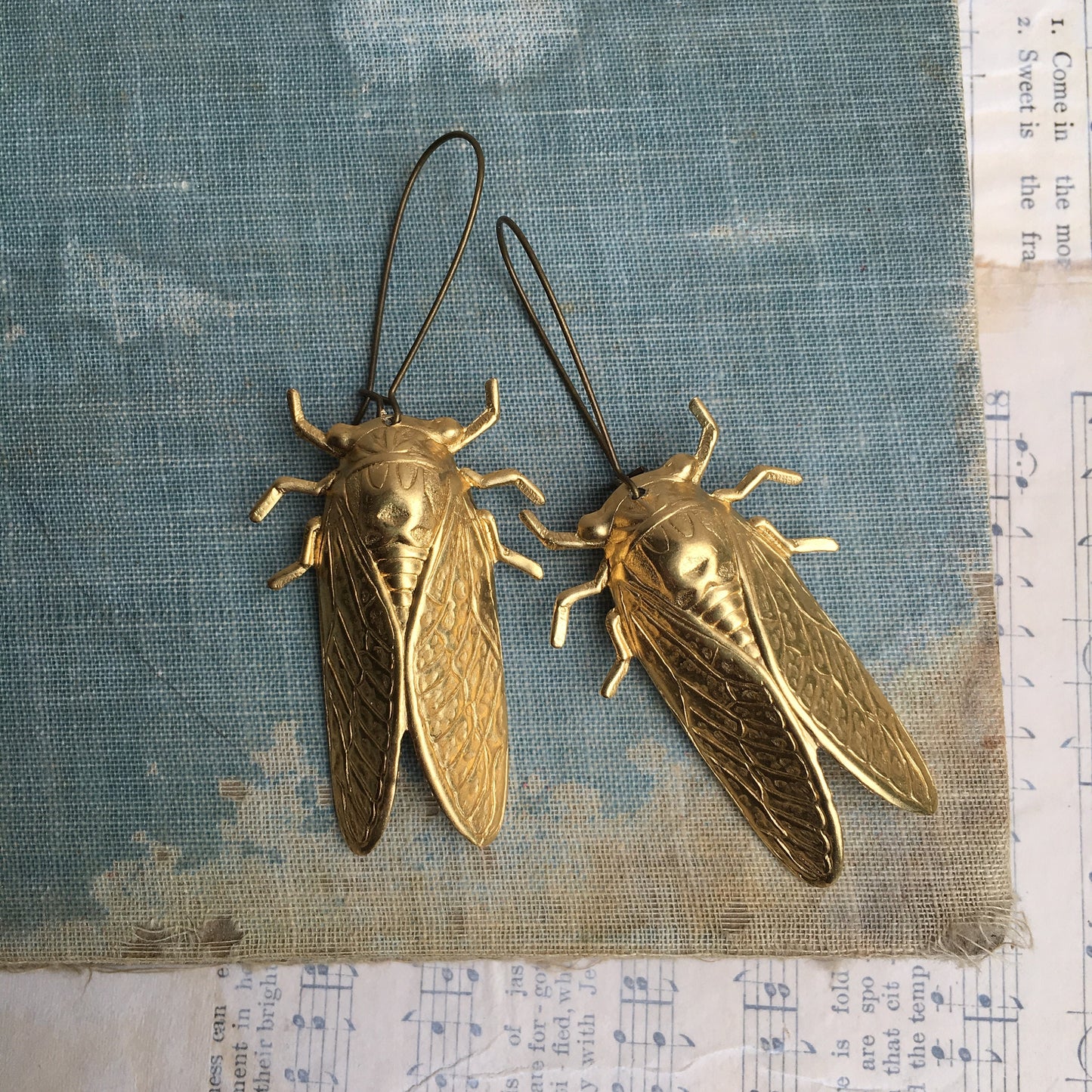 Cicada Earrings Big Gold Beetle Earrings