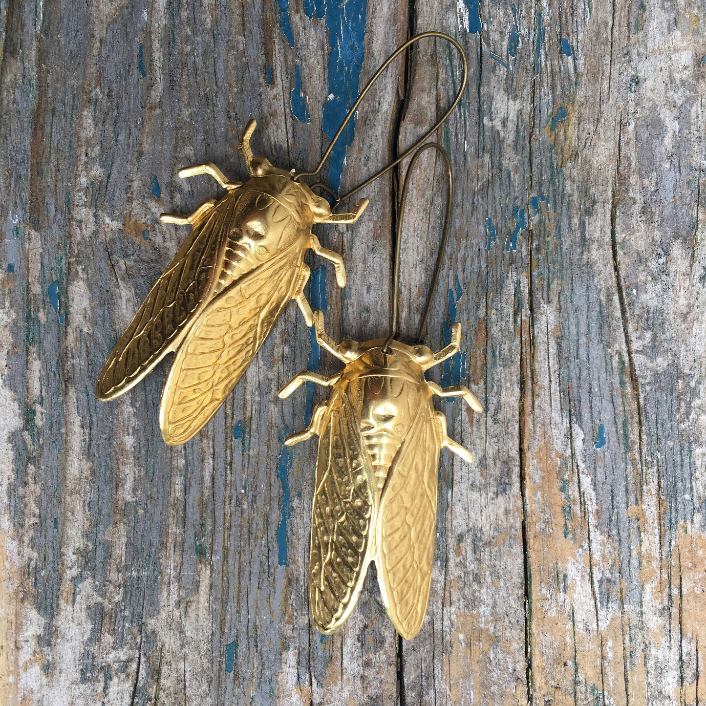 Cicada Earrings Big Gold Beetle Earrings