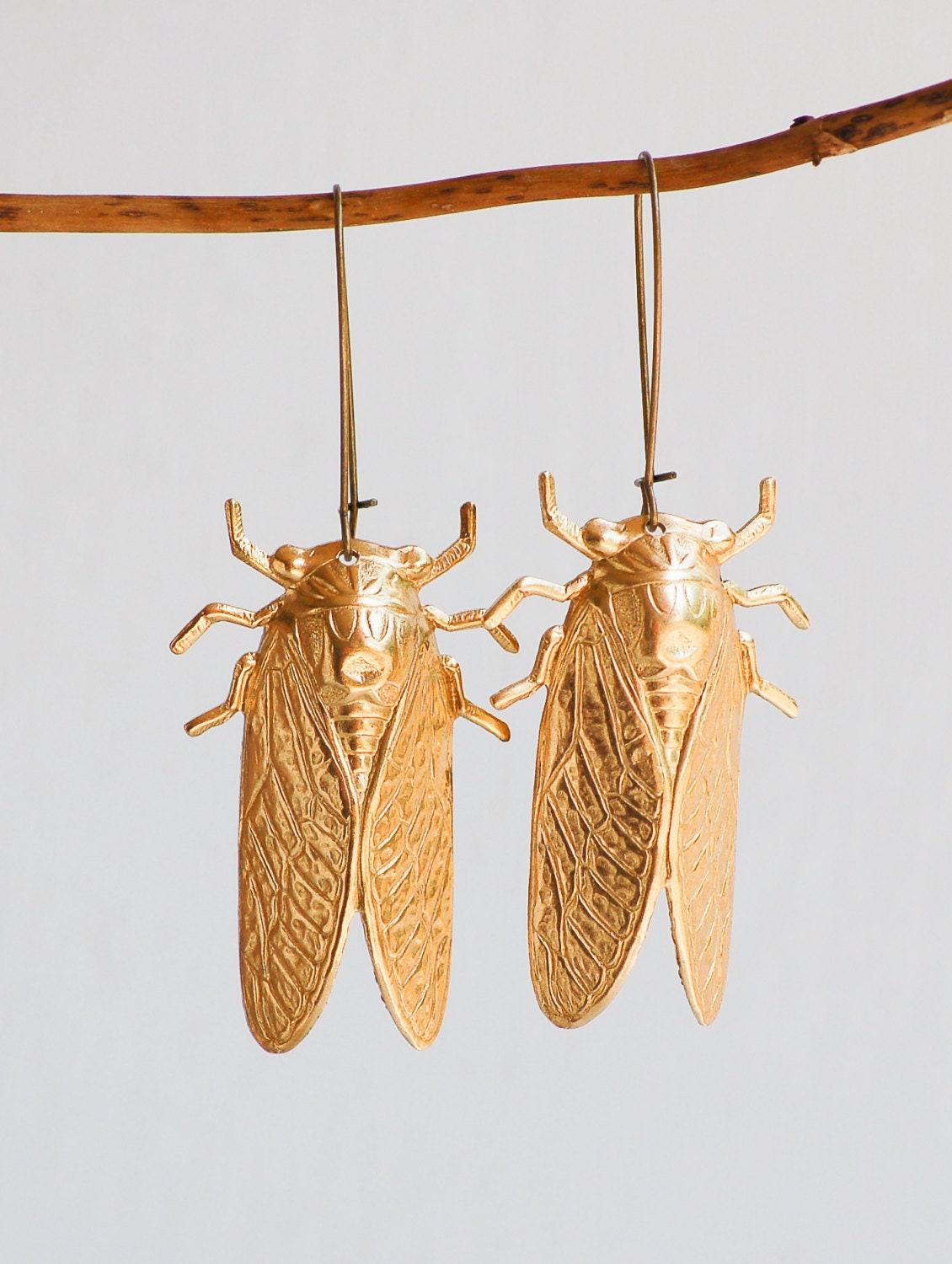 Big Gold Beetle Earrings Cicada Victorian Insect Entomologist