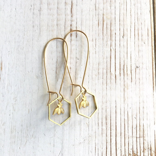Bee Earrings Small Honeycomb Earring