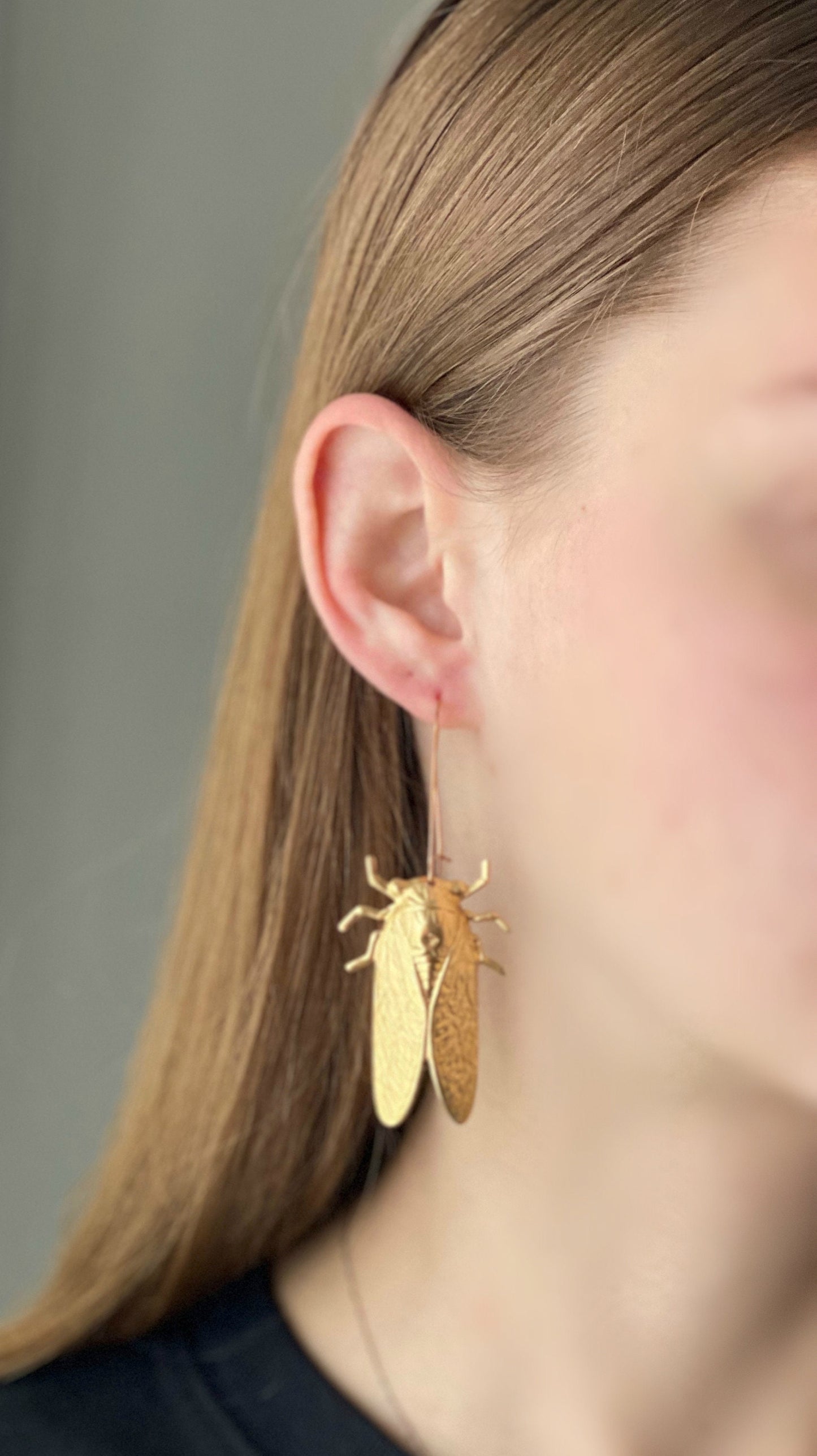 Big Gold Beetle Earrings Cicada Victorian Insect Entomologist