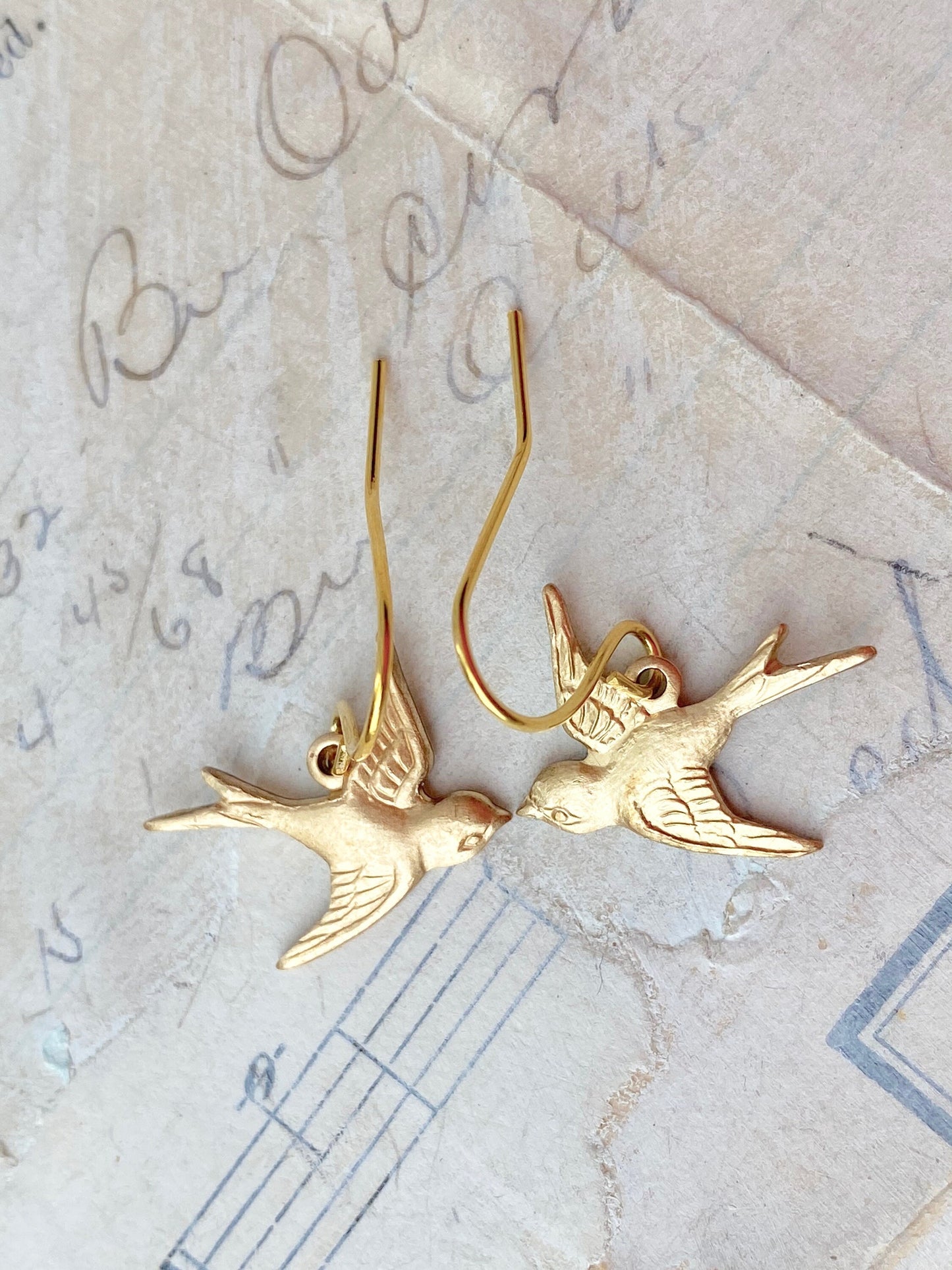 Bird Earrings Flying Birds Woodland Wedding Lovebirds Gold Birds