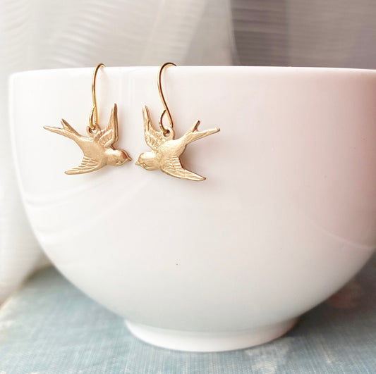 Bird Earrings Flying Birds Woodland Wedding Lovebirds Gold Birds