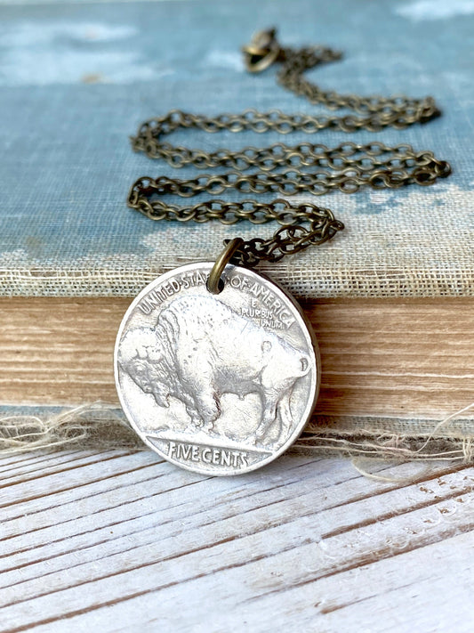 Buffalo Necklace Buffalo Nickel Bison Charm Vintage Coin Necklace
