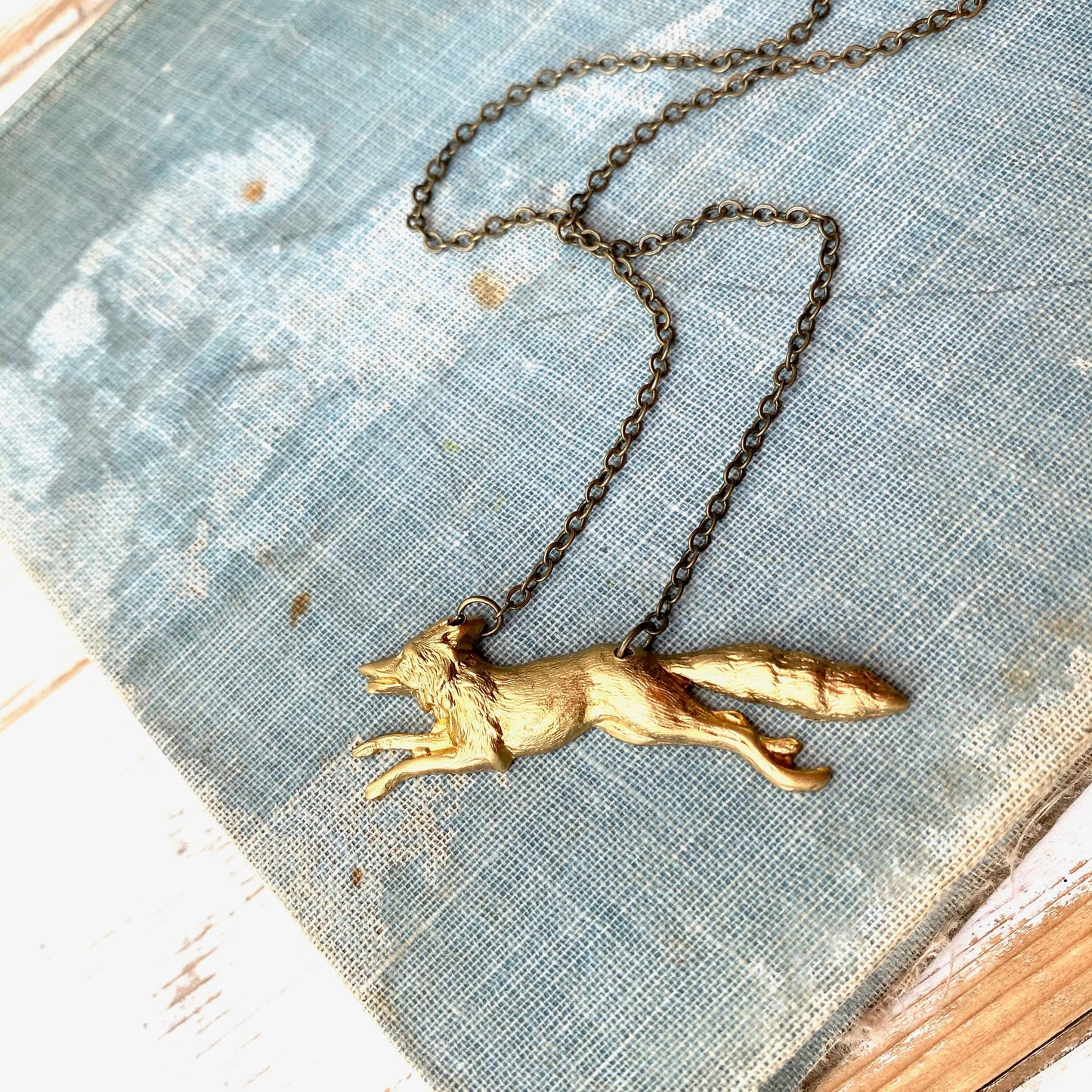 Fox Necklace Gold Wolf Pendant Woodland Forest Fox Running Dog