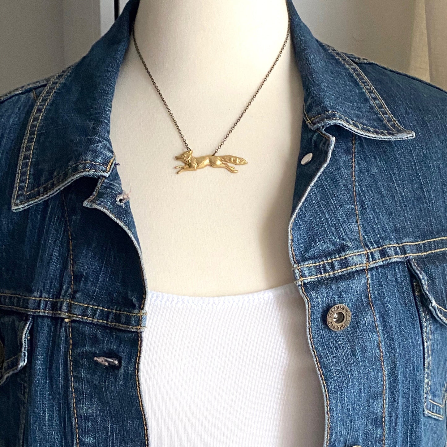 Fox Necklace Gold Wolf Pendant Woodland Forest Fox Running Dog