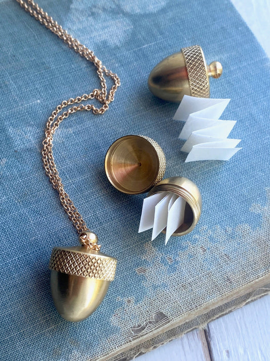 Acorn Locket Necklace Gold Acorn Keepsake Prayer Box Amulet