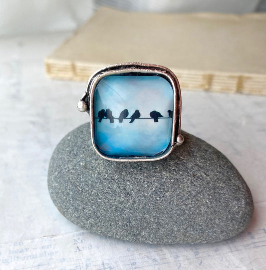 Bird Ring Blackbird Ring Art Ring Adjustable Ring Raven
