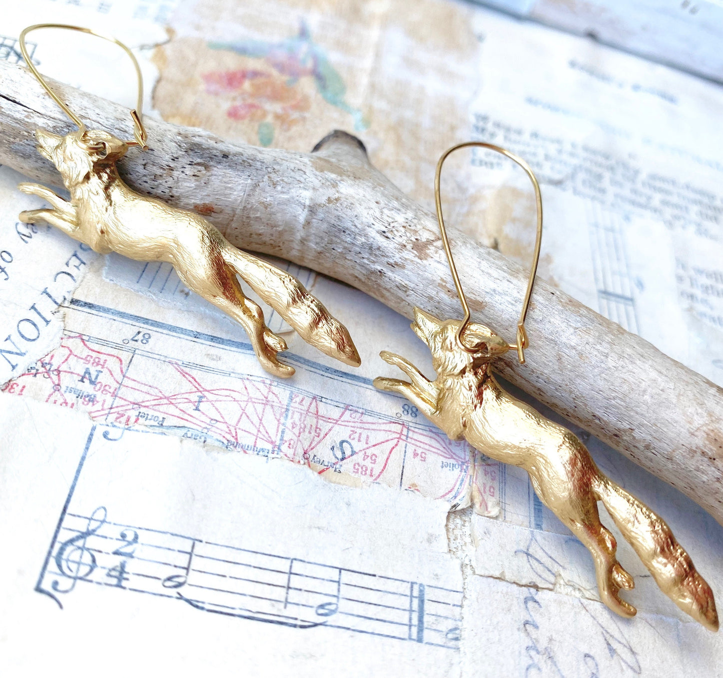 Fox Earrings Wolf Earrings Vintage Running Fox Coyote Earrings