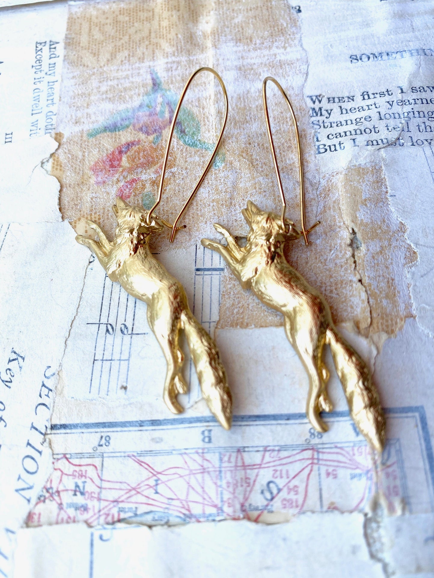 Fox Earrings Wolf Earrings Vintage Running Fox Coyote Earrings