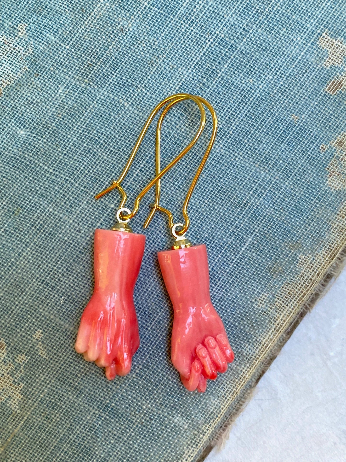 Figa Hand Earrings Coral Hand Jewelry Halloween Good Luck