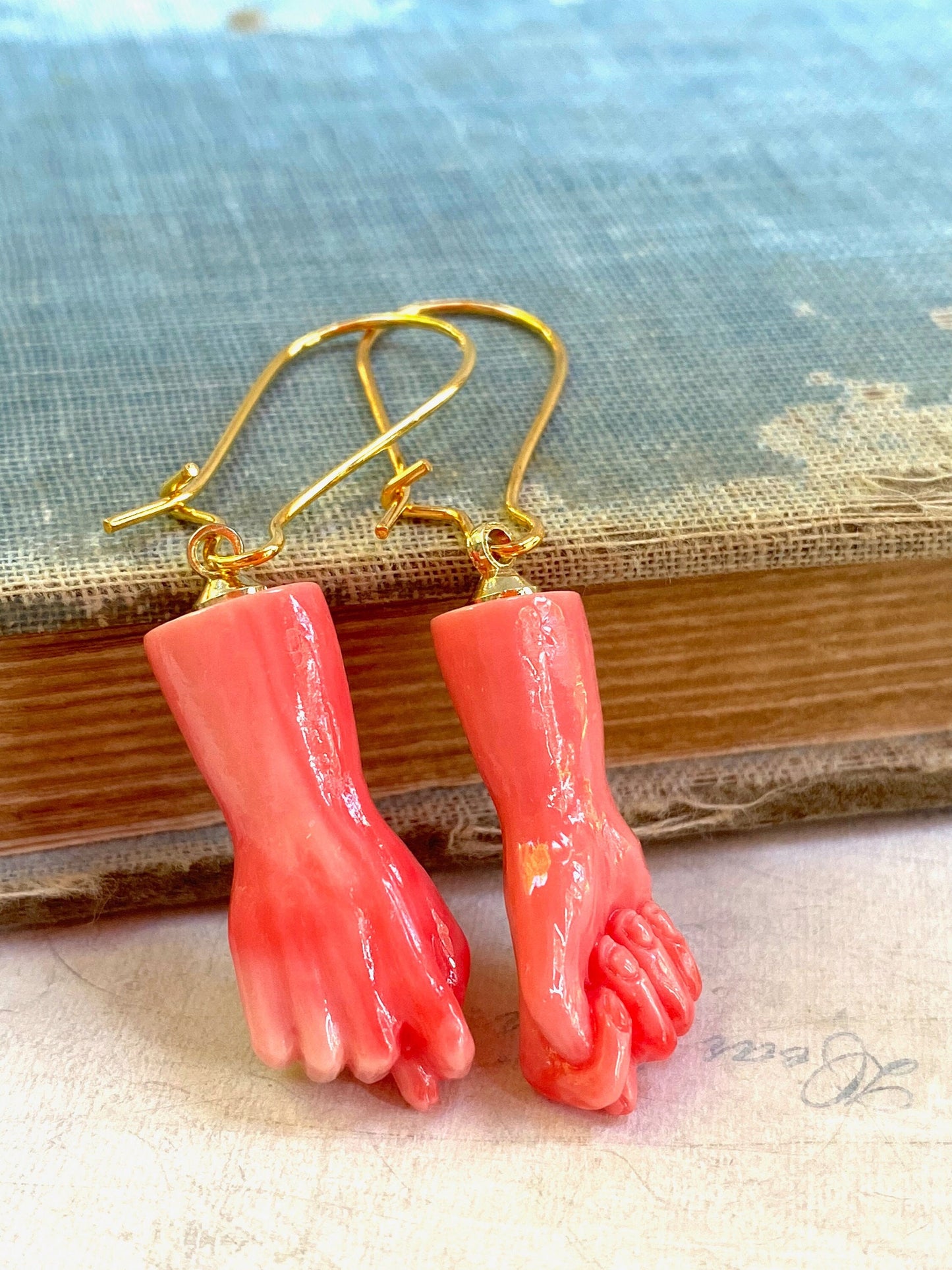Figa Hand Earrings Coral Hand Jewelry Halloween Good Luck
